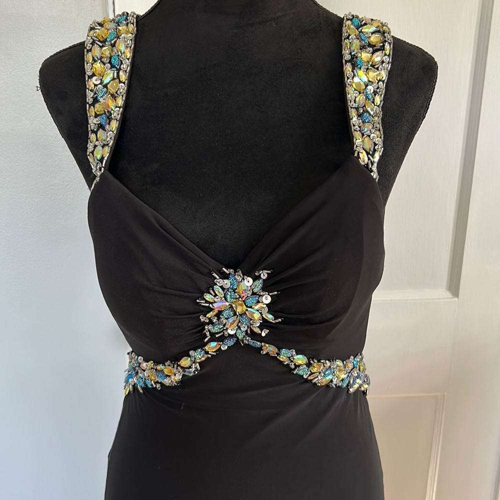 Black halter prom dress.